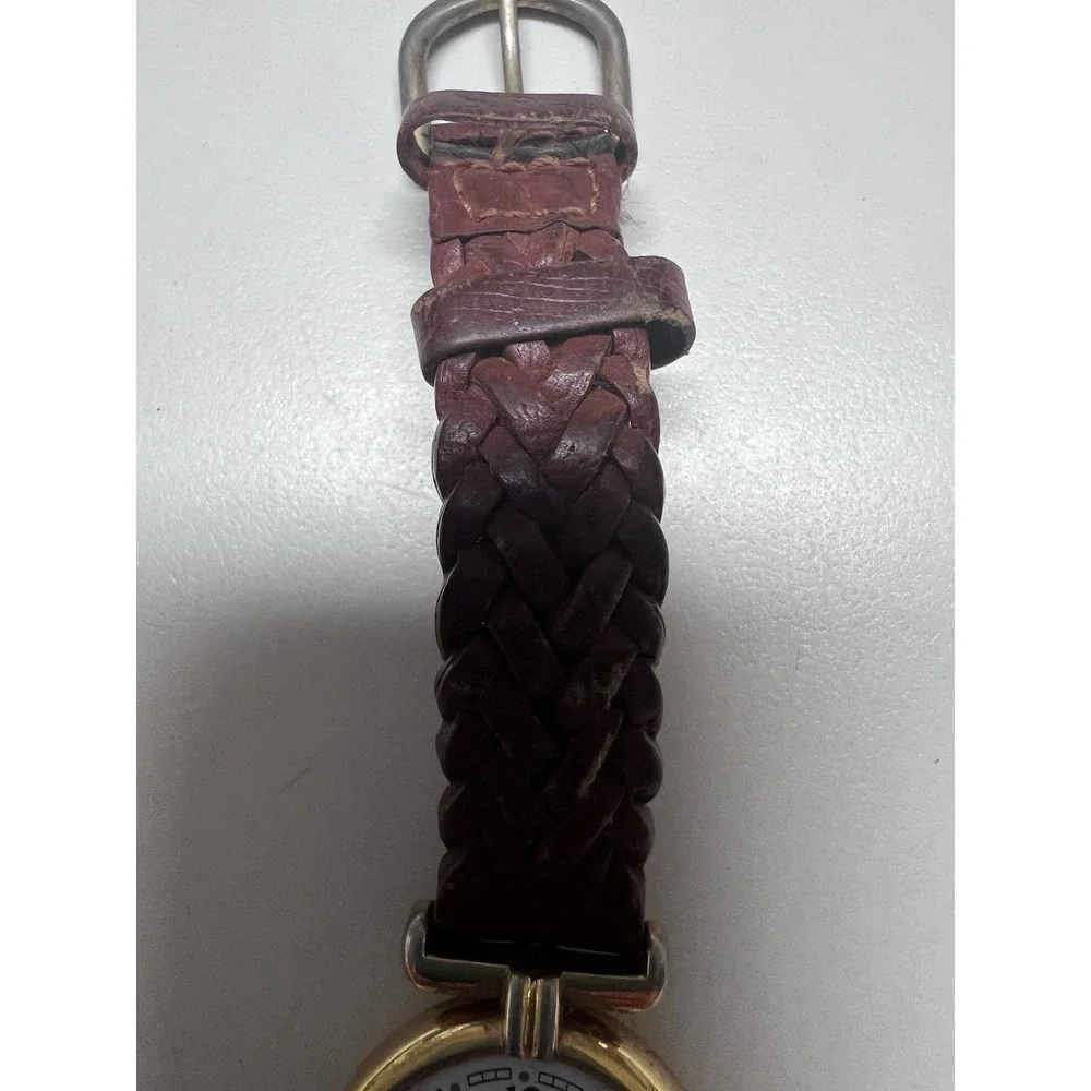 Vintage Timex Carriage Womens Watch 26mm Gold Case Brown Braided Leather W7